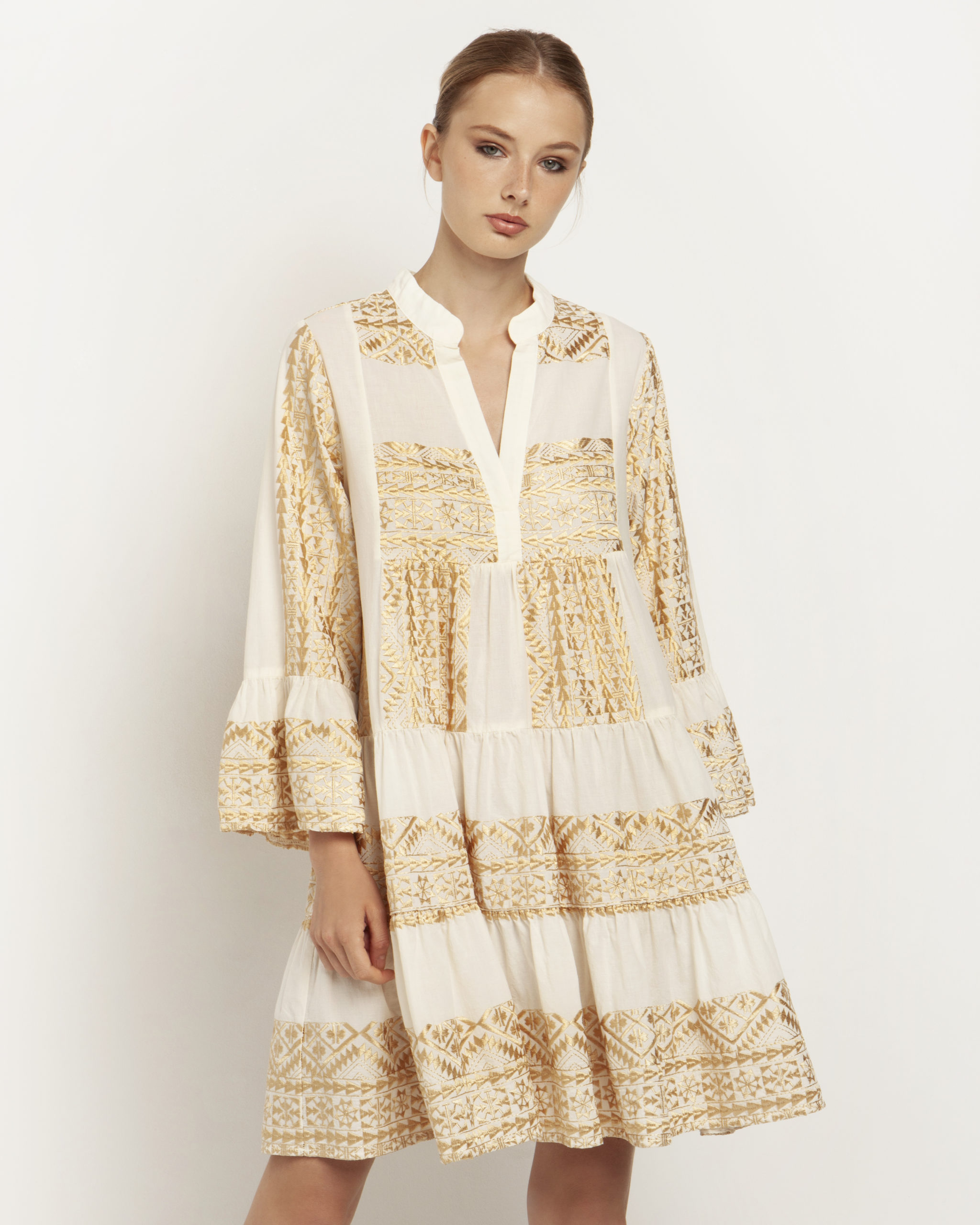 Short dress with gold embroidery - Katerina Boutique